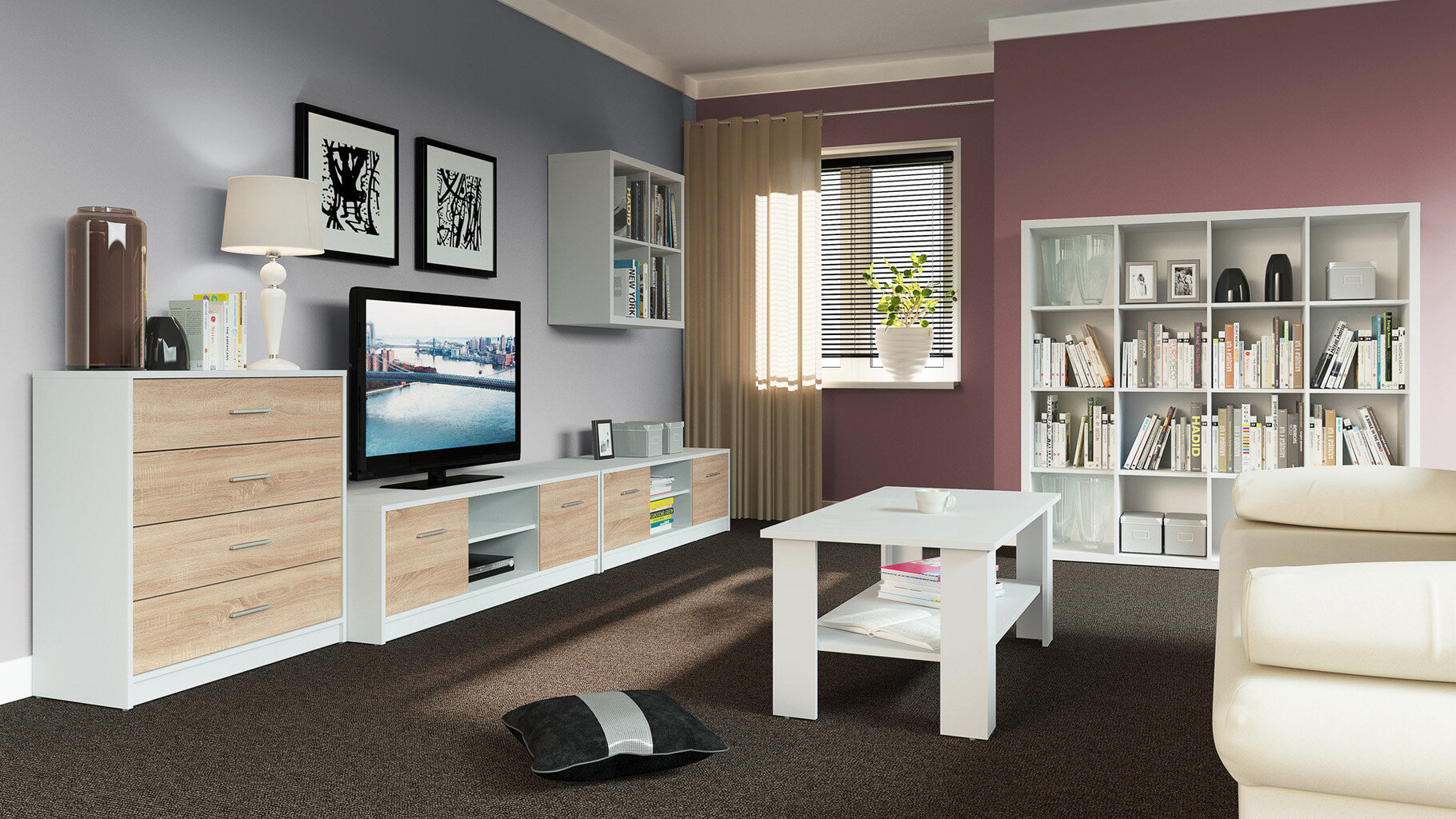 TV staliukas Nepo 2D, baltas kaina ir informacija | TV staliukai | pigu.lt