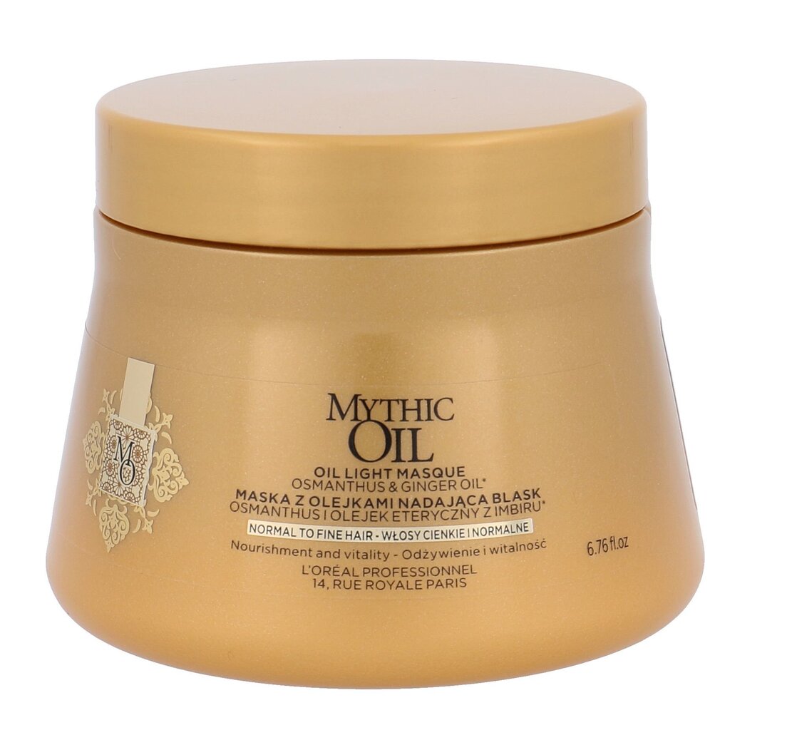 Maitinamoji plaukų kaukė L'Oreal Professionnel Mythic Oil Light 200 ml цена и информация | Priemonės plaukų stiprinimui | pigu.lt