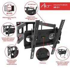 ART Holder AR-51 23-60'' 50 кг for LCD/LED vertical and level adjustment Держатель цена и информация | ART Товары для животных | pigu.lt