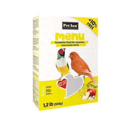 Pet Inn Menu maistas kanarėlėms ir egzotiniams paukščiams​​ 500g + 50g kaina ir informacija | Lesalas paukščiams | pigu.lt