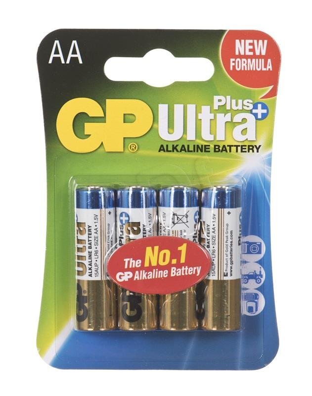 Alcaline battery GP Batteries 15AUP-U4 AA | LR6 | 1.5V | ULTRA+ ALKALINE | blist цена и информация | Akumuliatoriai fotoaparatams | pigu.lt