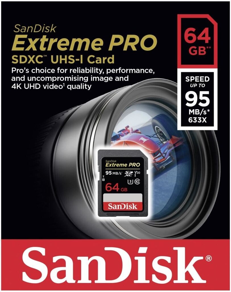 Atminties kortelė Sandisk Extreme PRO SDXC 64GB 95MB/s V30 UHS-I U3 kaina ir informacija | Atminties kortelės fotoaparatams, kameroms | pigu.lt