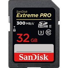 SanDisk SDHC 32GB Extreme Pro UHS-II 300MB/s kaina ir informacija | Atminties kortelės fotoaparatams, kameroms | pigu.lt