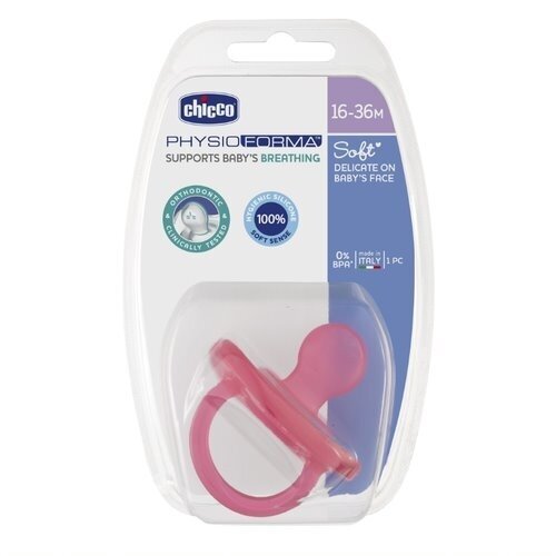 Silikoninis čiulptukas Chicco Physio Soft, rožinis 16-36 mėn. 1 vnt. цена и информация | Čiulptukai | pigu.lt