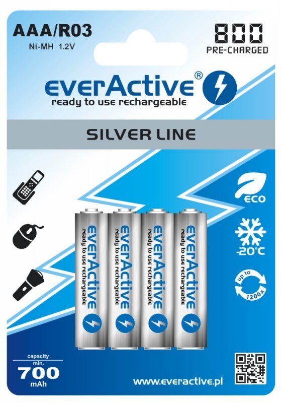 everActive Silver Line Ready to Use 800mAh AAA akumuliatorius, 4 vnt. цена и информация | Elementai | pigu.lt