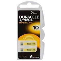 Батарейки для слуховых аппаратов Duracell ActivAir 10, 6 шт. цена и информация | Батарейки | pigu.lt