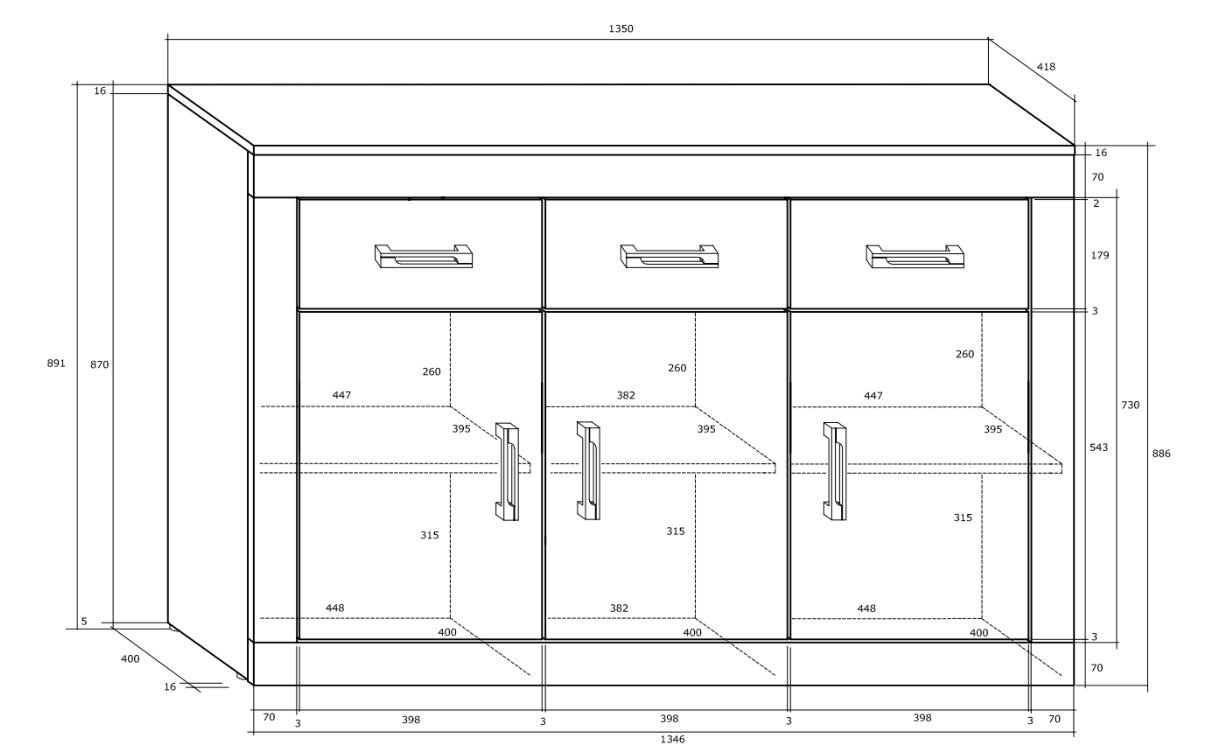 Komoda Verin 3D3S, ąžuolo/rudos spalvos kaina ir informacija | Komodos | pigu.lt