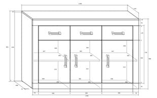 Komoda Verin 3D3S, balta/juoda kaina ir informacija | Komodos | pigu.lt