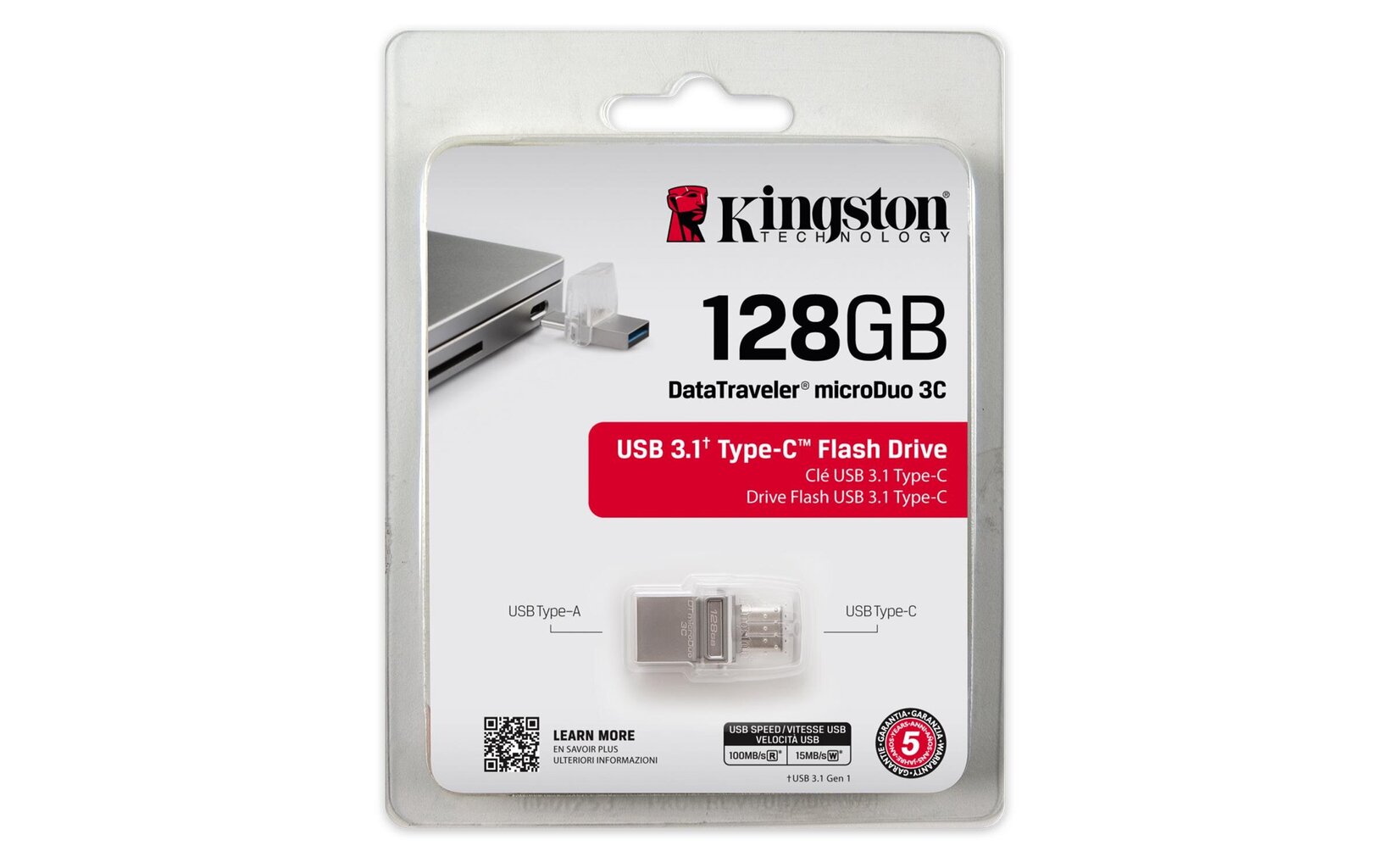 KINGSTON 128GB DT microDuo 3C, USB3.0/3.1 + Type-C flash drive цена и информация | USB laikmenos | pigu.lt
