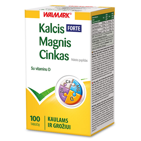 Maisto papildas Kalcis Magnis Cinkas Forte su vitaminu D, 100 tablečių  kaina | pigu.lt