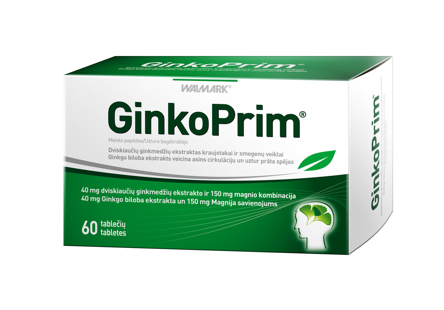 Maisto papildas GinkoPrim 40mg 60 tablečių kaina ir informacija | Vitaminai, maisto papildai, preparatai gerai savijautai | pigu.lt