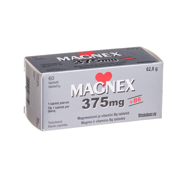 Maisto papildas Magnex 375 mg + vitaminas B6, 60 tablečių цена и информация | Vitaminai, maisto papildai, preparatai imunitetui | pigu.lt