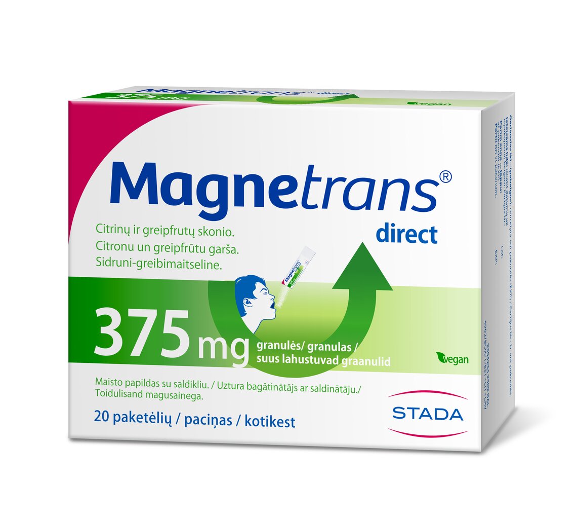 Maisto papildas Magnetrans Direct 375 mg burnoje tirpstančios granulės, 20 vnt. kaina ir informacija | Vitaminai, maisto papildai, preparatai gerai savijautai | pigu.lt