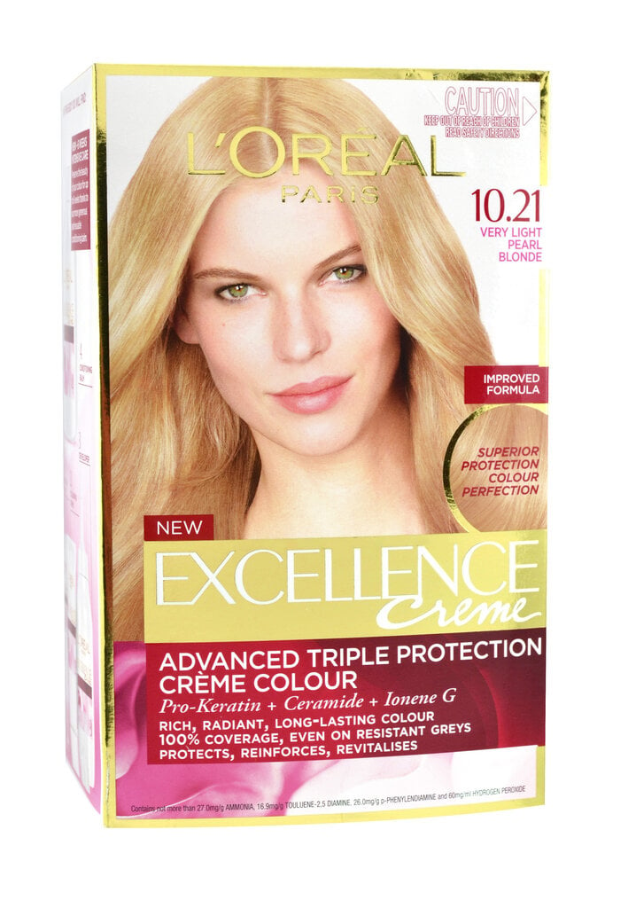 Ilgalaikiai plaukų dažai su trejopa apsauga L'Oreal Paris Excellence Creme 172 ml, Lightest Pearl Blonde kaina ir informacija | Plaukų dažai | pigu.lt