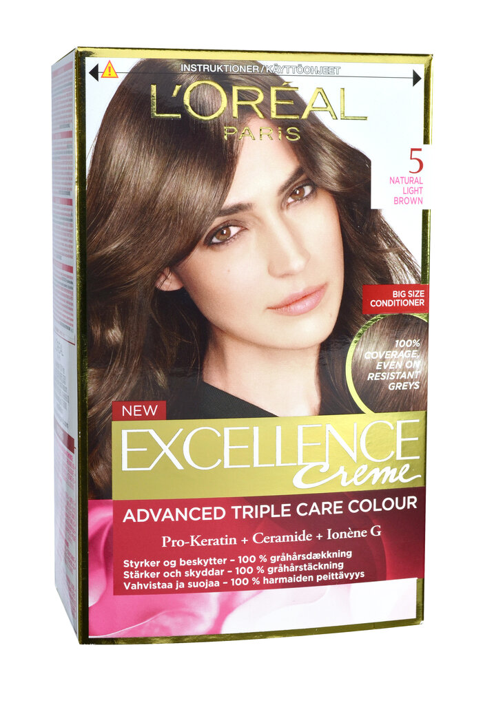 Ilgalaikiai plaukų dažai su trejopa apsauga L'Oreal Paris Excellence Creme 172 ml, Light Brown kaina ir informacija | Plaukų dažai | pigu.lt