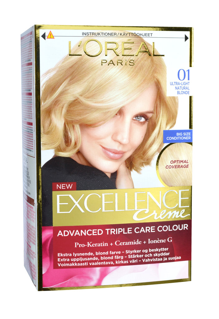 Ilgalaikiai plaukų dažai su trejopa apsauga L'Oreal Paris Excellence Creme 172 ml, Ultra-Light Natural Blonde kaina ir informacija | Plaukų dažai | pigu.lt