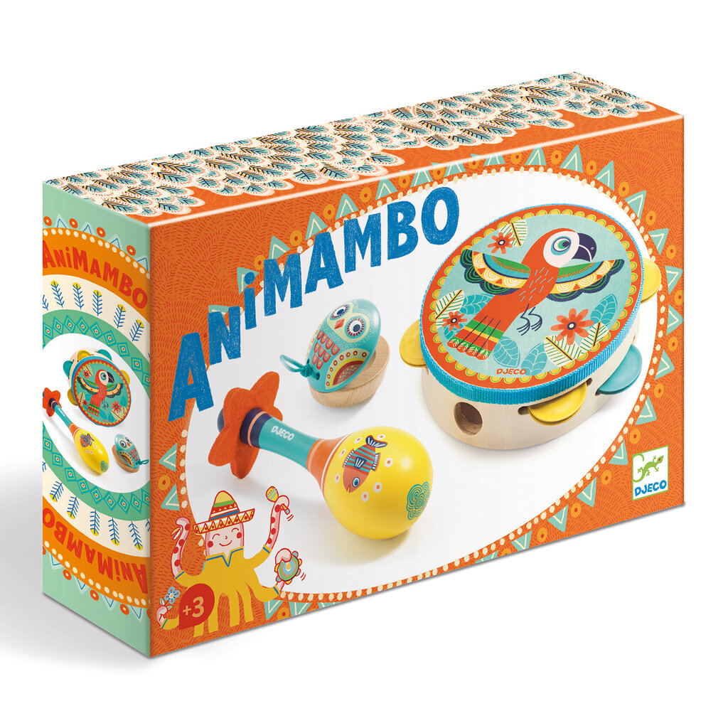 Muzikinių instrumentų rinkinys - Tamburinas, marakasai, kastanjetė, Djeco Animambo DJ06016 цена и информация | Lavinamieji žaislai | pigu.lt
