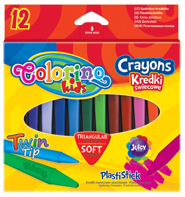 Tribriaunės vaškinės kreidelės Colorino Kids, 12 spalvų kaina ir informacija | Piešimo, tapybos, lipdymo reikmenys | pigu.lt