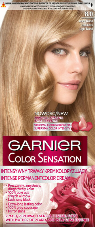 Ilgalaikiai plaukų dažai Garnier Color Sensation 110 ml, 8.0 Luminous Light Blond kaina ir informacija | Plaukų dažai | pigu.lt