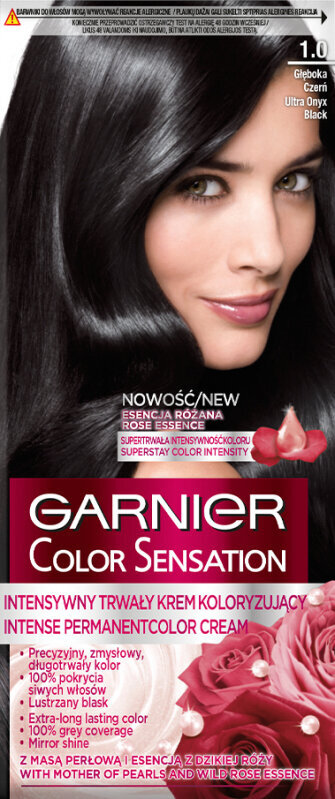 Ilgalaikiai plaukų dažai Garnier Color Sensation 110 ml, 1.0 Ultra Onyx Black цена и информация | Plaukų dažai | pigu.lt