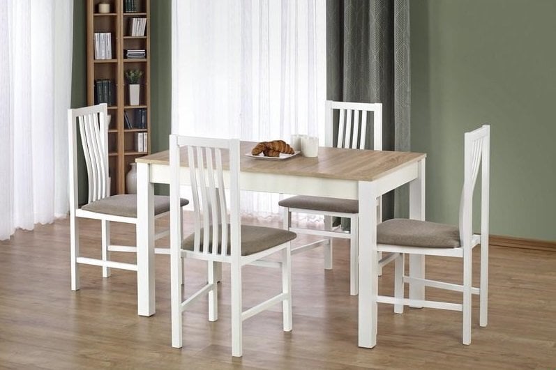 Valgomojo stalas Halmar Ksawery, baltos/ąžuolo spalvos kaina ir informacija | Virtuvės ir valgomojo stalai, staliukai | pigu.lt