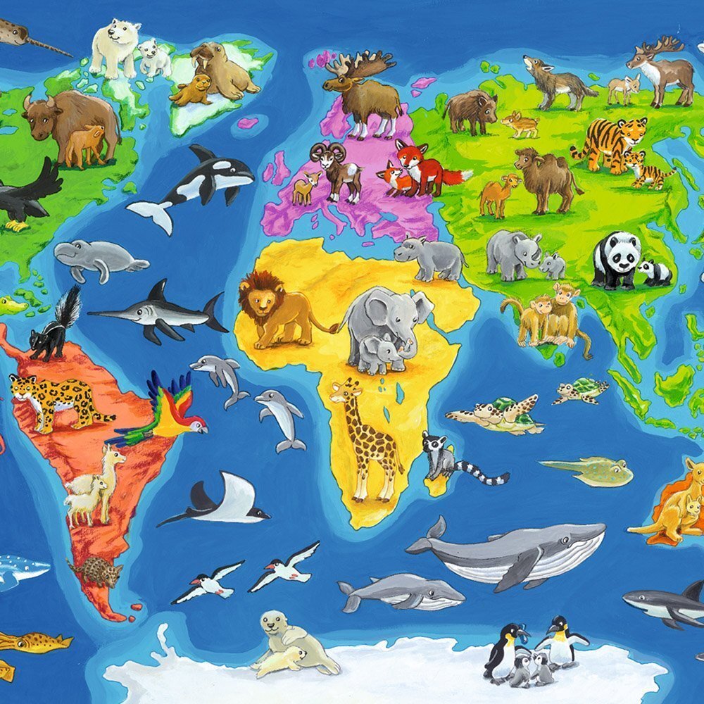 Dėlionė Ravensburger Pasaulio žemėlapis su gyvūnais 30 detalių, 066414 kaina ir informacija | Dėlionės (puzzle) | pigu.lt