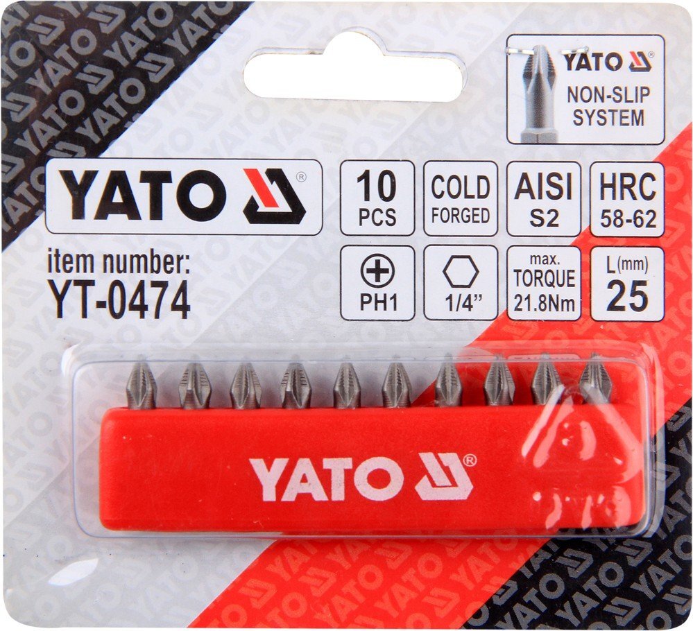 Atsuktuvo antgalių rinkinys Yato PH1x25mm 1/4", 10vnt. цена и информация | Mechaniniai įrankiai | pigu.lt