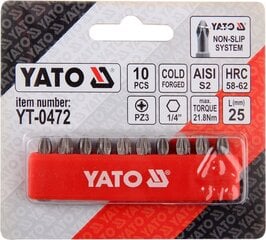 Комплект насадок Yato PZ3x25мм 1/4", 10 шт. цена и информация | Механические инструменты | pigu.lt