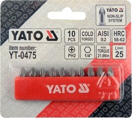 Комплект насадок Yato PH2x25мм 1/4", 10 шт. цена и информация | Механические инструменты | pigu.lt