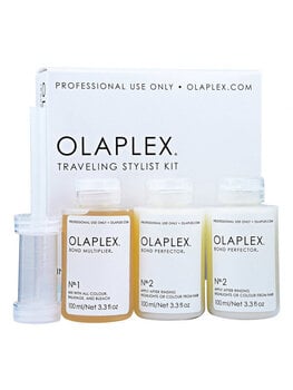 Atkuriamasis plaukų priemonių rinkinys Olaplex Traveling Stylist Kit, 3 x 100 ml kaina ir informacija | Priemonės plaukų stiprinimui | pigu.lt