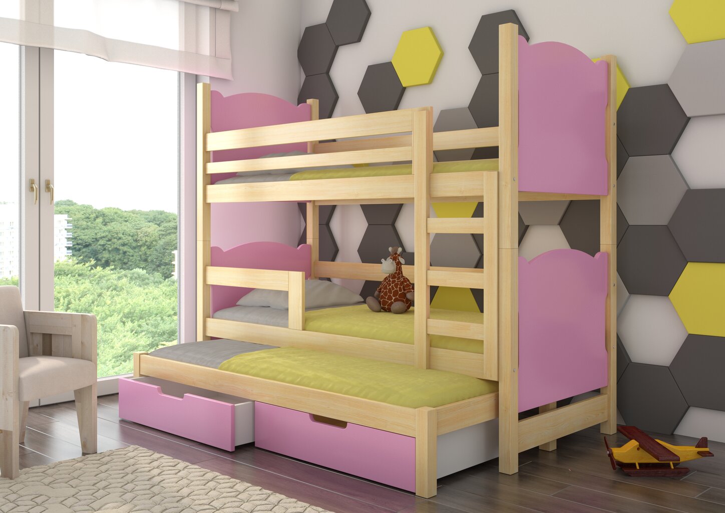 Dviaukštė lova Leticia, 180x75 cm/172x75 cm, rožinė/ruda цена и информация | Vaikiškos lovos | pigu.lt