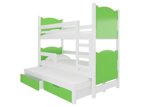 Dviaukštė lova Leticia, 180x75 cm/172x75 cm, žalia/balta kaina ir informacija | Vaikiškos lovos | pigu.lt