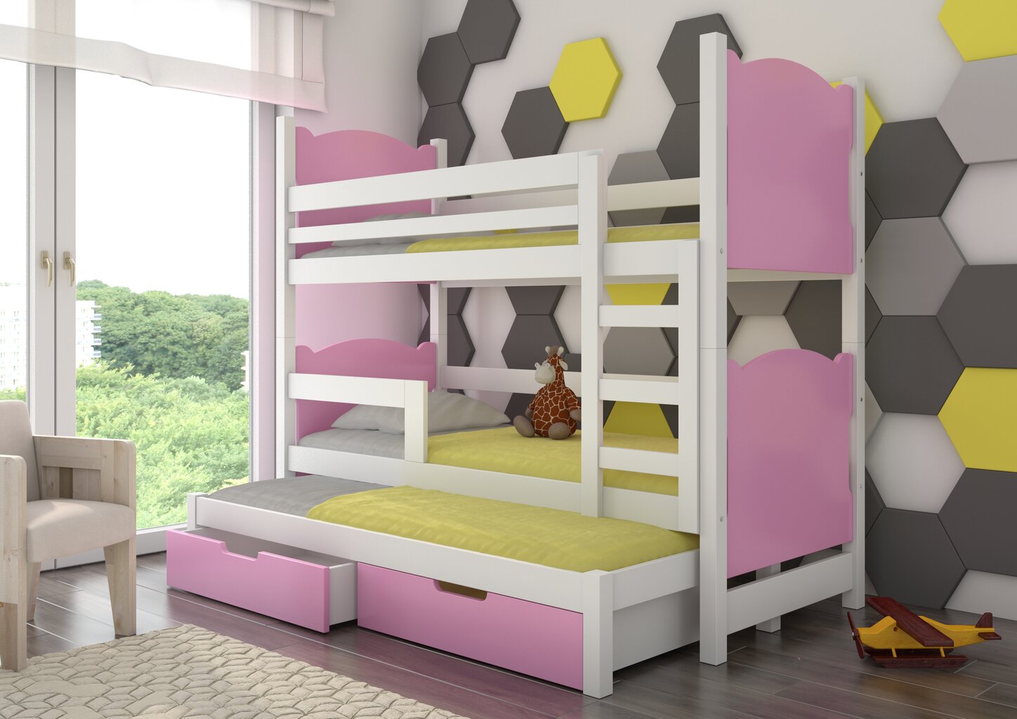 Dviaukštė lova Leticia, 180x75 cm/172x75 cm, rožinė/balta цена и информация | Vaikiškos lovos | pigu.lt