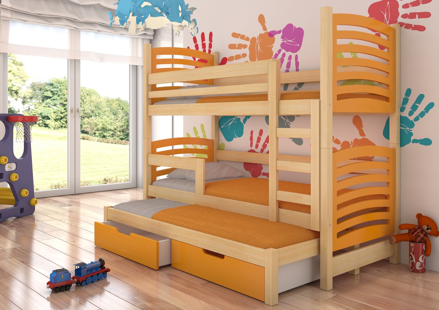 Dviaukštė lova Soria, 180x75 cm/172x75 cm, oranžinė/ruda kaina ir informacija | Vaikiškos lovos | pigu.lt
