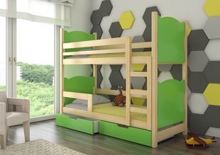Dviaukštė lova Maraba 180x75 cm, žalios/ąžuolo spalvos kaina ir informacija | Vaikiškos lovos | pigu.lt