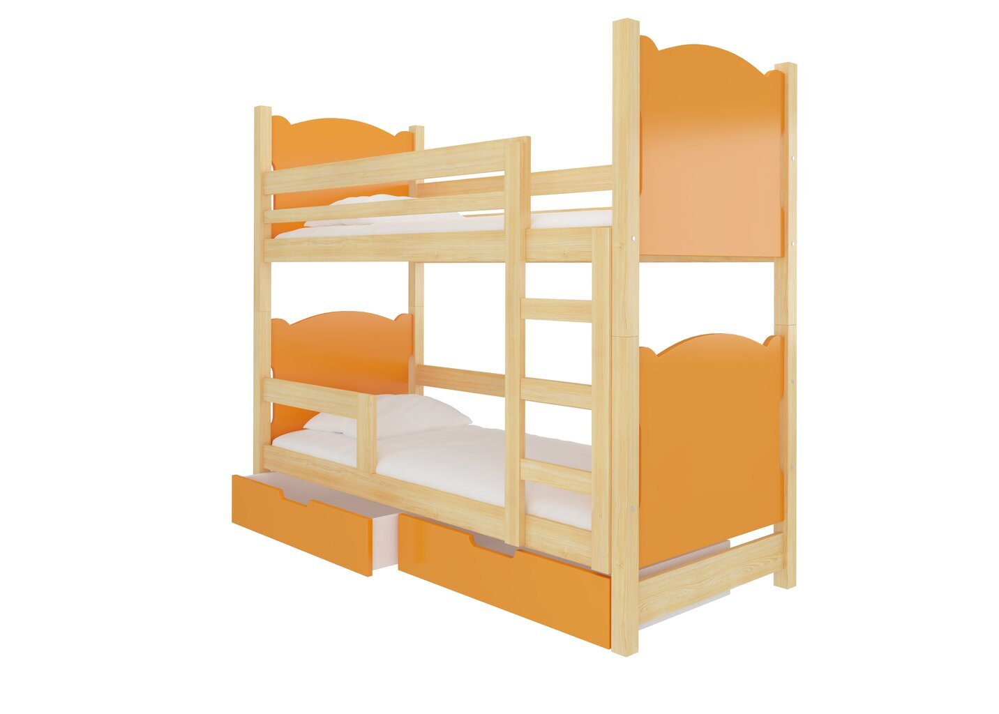 Dviaukštė lova Maraba 180x75 cm, oranžinės/ąžuolo spalvos kaina ir informacija | Vaikiškos lovos | pigu.lt