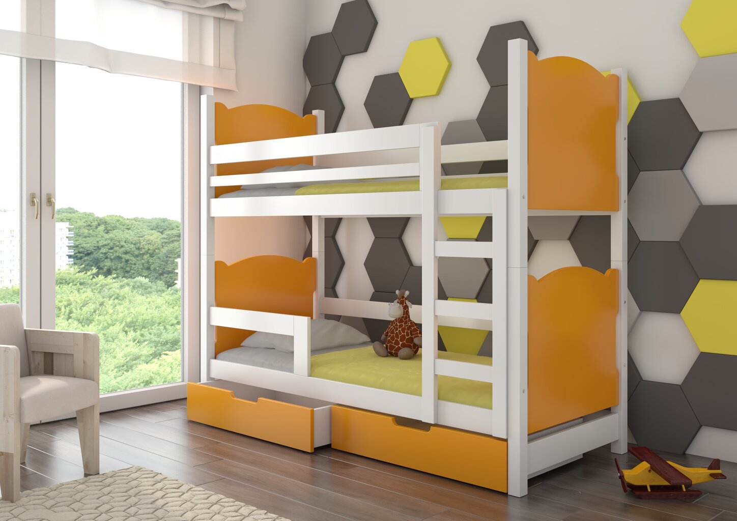 Dviaukštė lova Maraba 180x75 cm, oranžinė/balta kaina ir informacija | Vaikiškos lovos | pigu.lt