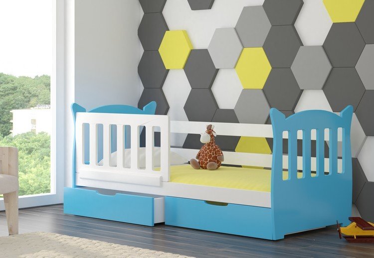 Vaikiška lova Lena, 160x75 cm, mėlyna/balta kaina ir informacija | Vaikiškos lovos | pigu.lt