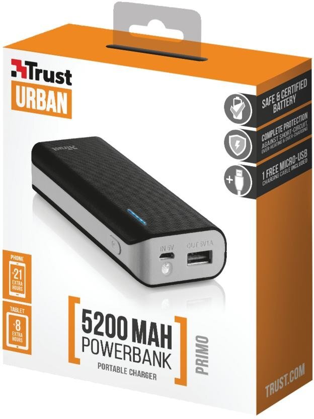 Trust Primo, 5200 mAh kaina ir informacija | Atsarginiai maitinimo šaltiniai (power bank) | pigu.lt