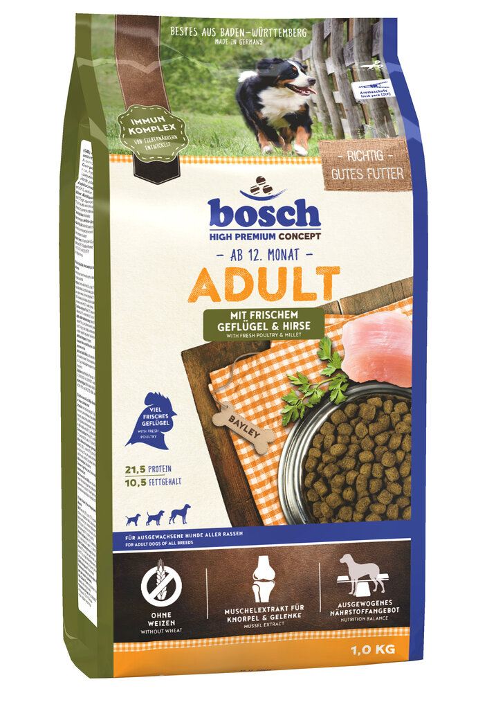 Bosch Petfood Adult Poultry & Millet (High Premium) 1kg kaina ir informacija | Sausas maistas šunims | pigu.lt