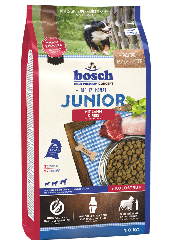 Bosch Petfood Junior Lamb & Rice (High Premium) 1kg kaina ir informacija | Sausas maistas šunims | pigu.lt
