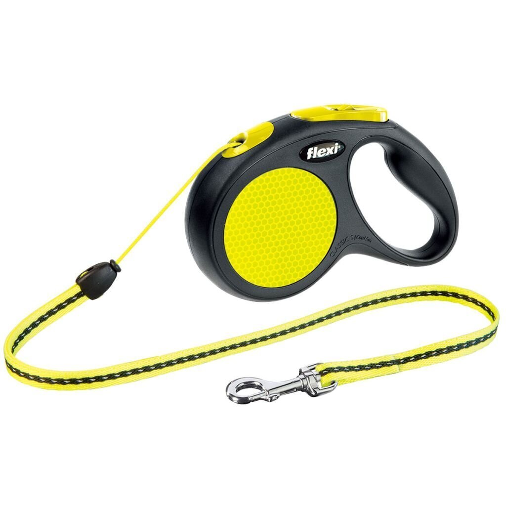 Flexi automatinis pavadėlis Neon S, geltonas, 5 m kaina ir informacija | Pavadėliai šunims | pigu.lt