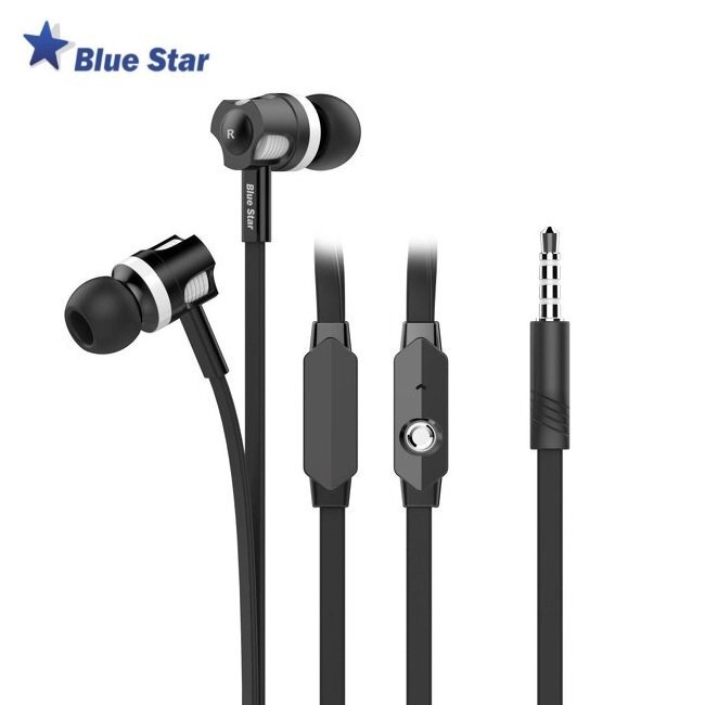 Bluestar JM26 Comfort Super Bass Stereo 3.5mm In-Ear Flat Cable Headset with mic/remote Black kaina ir informacija | Laidai telefonams | pigu.lt