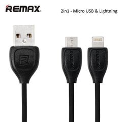 USB кабель Remax 2в1 RC-050t «Lesu» microUSB - Apple Lightning, черный  цена и информация | Кабели для телефонов | pigu.lt