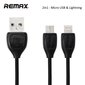 USB kabelis Remax RC-050t 2in1 Lesu microUSB-Lightning 2.0m juodas цена и информация | Laidai telefonams | pigu.lt