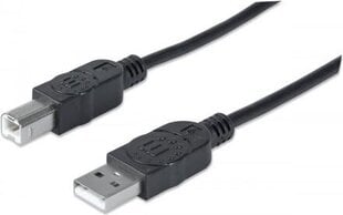 Kabelis Manhattan USB 2.0 AM-BM 5m ekranuotas, spausdintuvui, juodas kaina ir informacija | Kabeliai ir laidai | pigu.lt