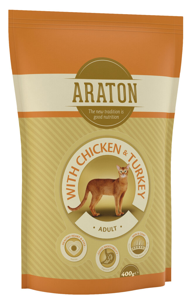 ARATON Adult Chicken & Turkey 0,4 kg kaina ir informacija | Sausas maistas katėms | pigu.lt