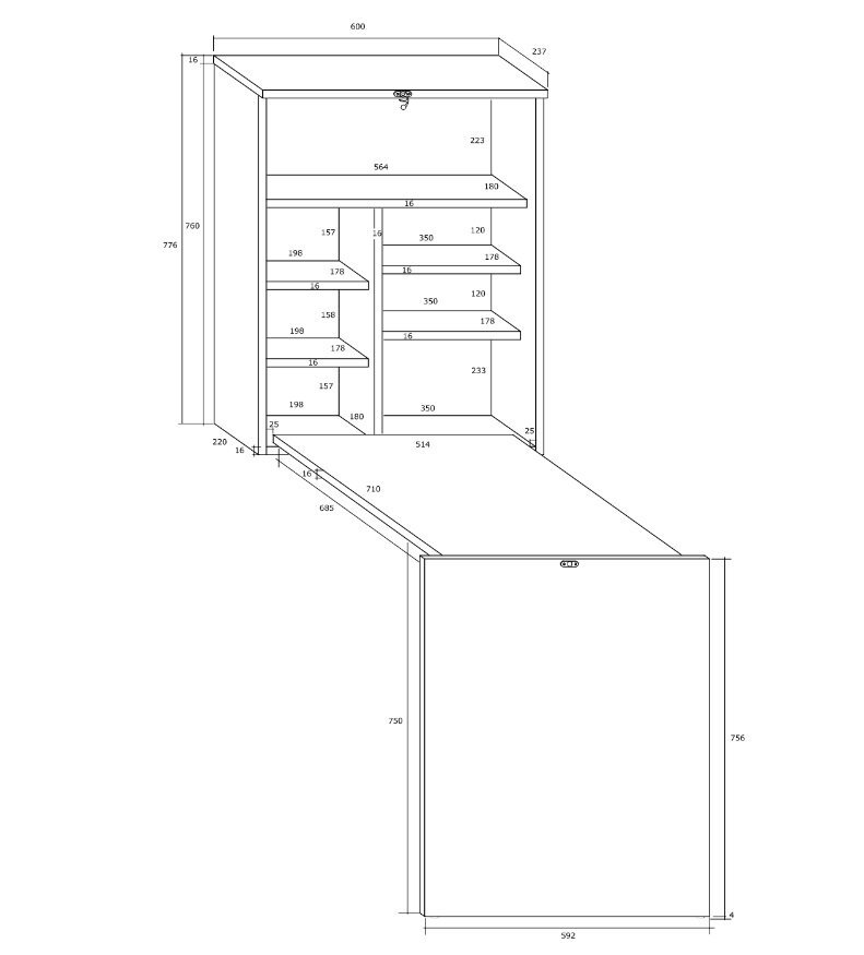 Transformuojama pakabinama lentyna - rašomasis stalas Hide, juodas/baltas kaina ir informacija | Lentynos | pigu.lt