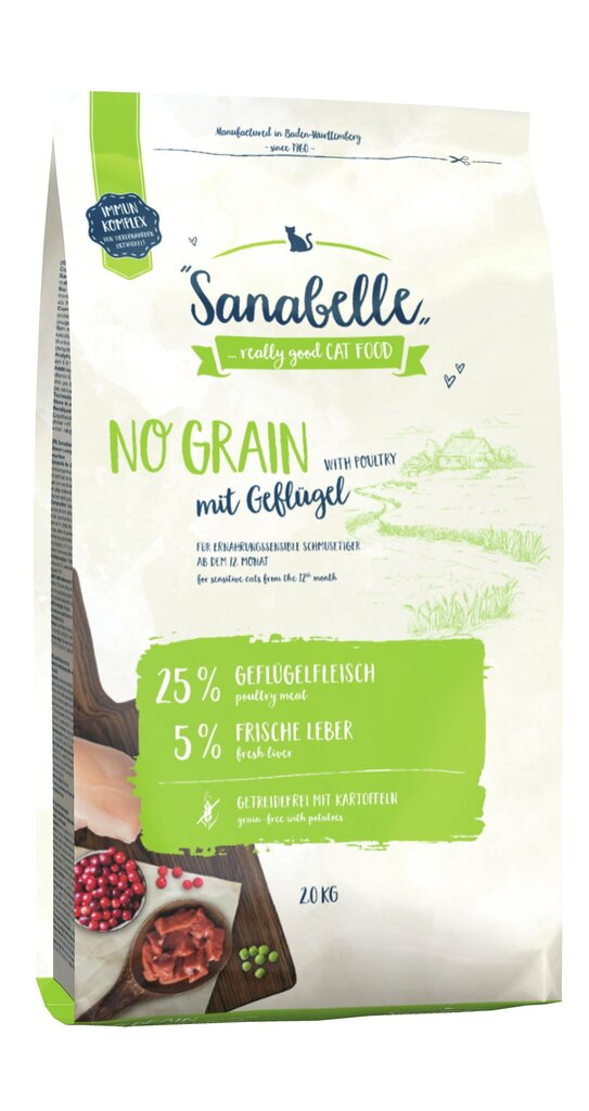 Sanabelle No Grain Poultry 2kg+2 x Snack Duck 55g kaina ir informacija | Sausas maistas katėms | pigu.lt