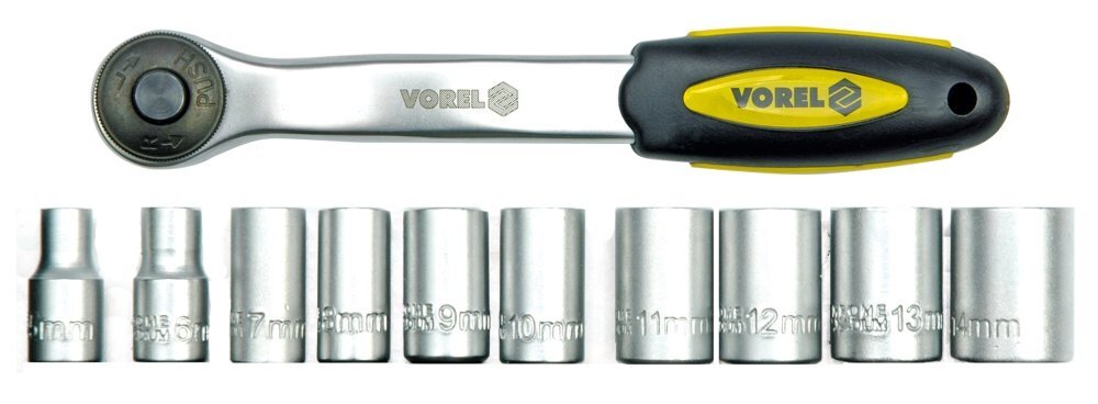 Galvučių rinkinys su rankena 11 vnt. CrV Vorel kaina ir informacija | Mechaniniai įrankiai | pigu.lt